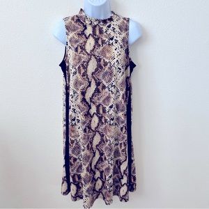 NIk & Nash Mock Turtleneck, Snake Print sheath dress.